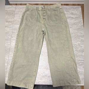 American Eagle Outfitters 100% Cotton Wide-Leg Crop Pants Olive Green Size 16